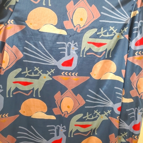 Vintage Art Deco Dress Tribal Print w/ Pockets & Pussybow Neckline - Picture 14 of 16